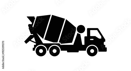 Concrete Mixer Truck Silhouette Icon - Construction Vehicle Symbol.