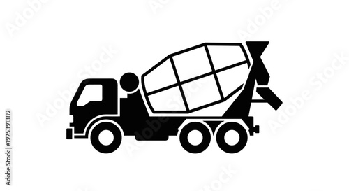 Concrete Mixer Truck Icon - Construction Vehicle Silhouette.