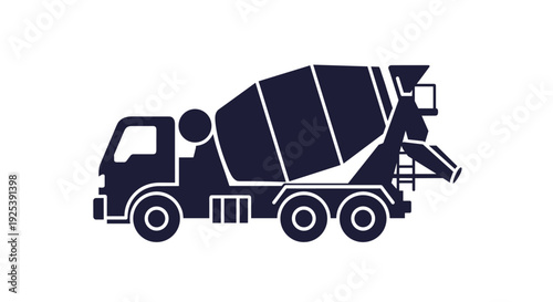Concrete Mixer Truck Icon - Construction Vehicle Silhouette.