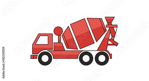 Red Cement Mixer Truck - Construction Vehicle Building Material Transport.