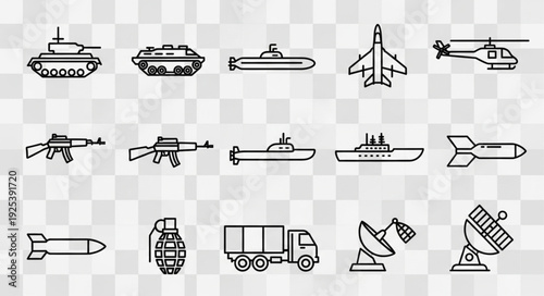 Collection of military vehicle and weapon icons.