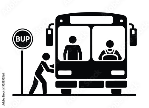 Vector of a bus stop with passengers waiting and boarding bus