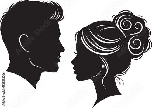 Black and white silhouette illustration of two individuals facing each other, high