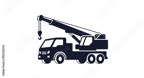Crane Truck Icon - Heavy Machinery Construction Lifting Equipment.