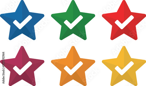 A set of colorful stars with check marks on them