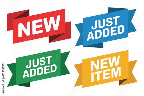 Colorful banners with new and just added labels