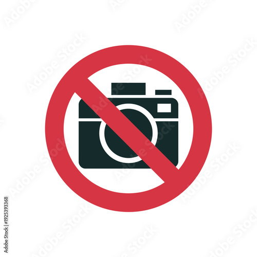 No photography allowed prohibition sign restricting camera use on a white.