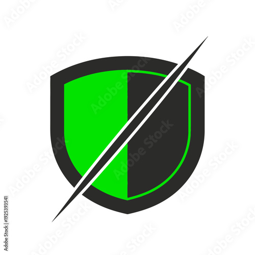 Stylized shield symbol with a diagonal line through it, indicating security or access denial