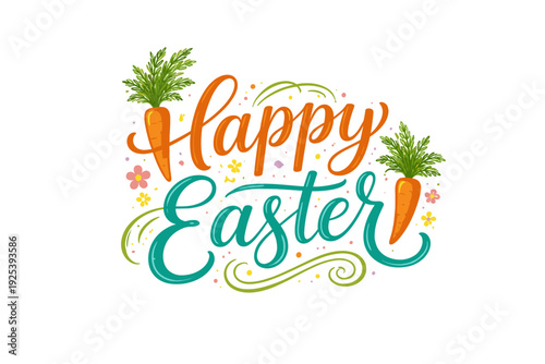 Happy Easter hand-lettered with vibrant carrot accents