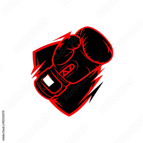 Aggressive Black Boxing Glove with Red Outline, Ready for Action