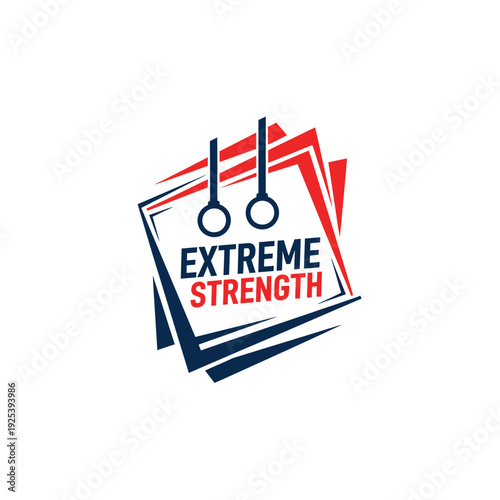 Dynamic Logo Featuring Gymnastic Rings and 'Extreme Strength' Text for Fitness and Sports Brands