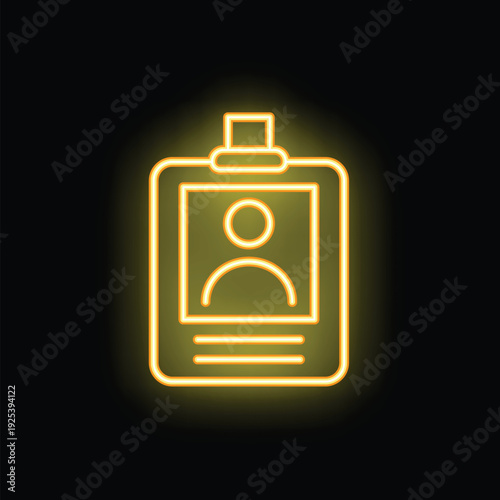 Yellow neon icon representing an id card, perhaps for an employee or event attendee