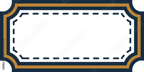 A blank ticket template with a blue and orange border