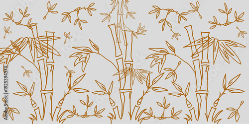 Hand-drawn bamboo pattern in gold. Vector illustration for fabric prints, interior design, and wallpaper.