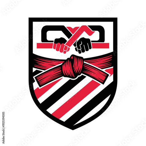 Martial Arts Combat Crest Emblem with Handshake and Belt