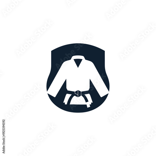Martial Arts Gi and Belt Symbol on a Shield Emblem