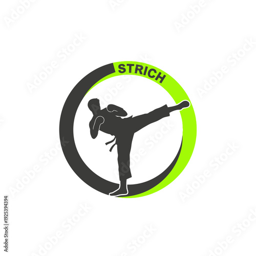 Martial Arts Karate Kick Silhouette With 'STRICH' Text and Dynamic Circular Design