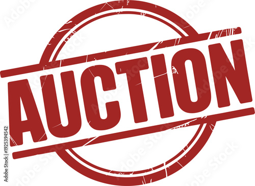 A red auction stamp on a white background