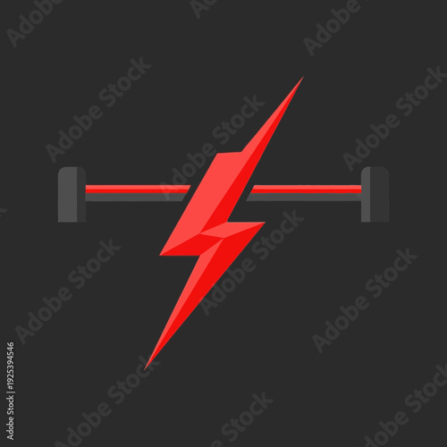 Red Lightning Bolt Intersects Barbell Symbol for Power and Strength in Fitness