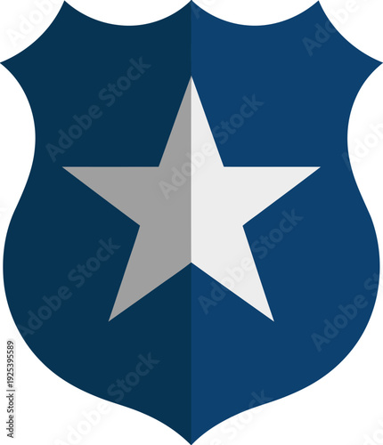 A blue police badge with a white star emblem