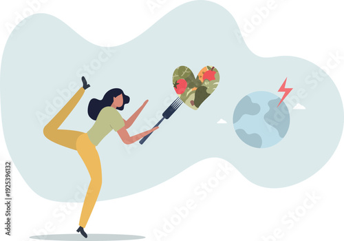 Vegan food lifestyle with vegetables and balanced diet .flat vector illustration.person's life situation and his activities.