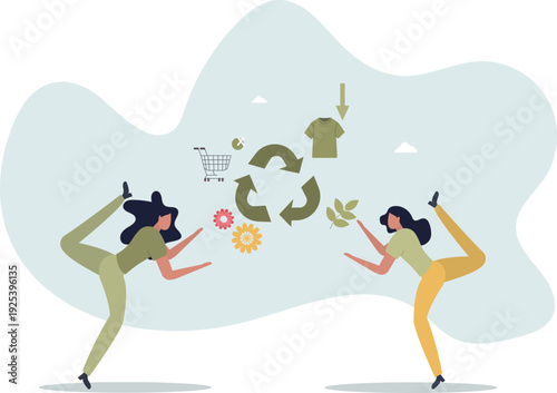 Save earth with reduce, reuse, repair or recycle strategy..flat vector illustration.person's life situation and his activities.