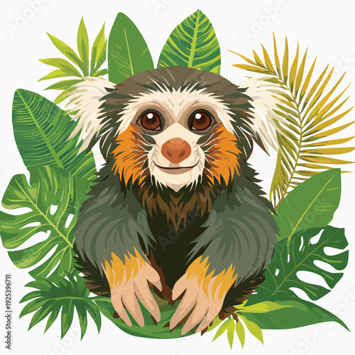 Cartoon primate in lush green tropical foliage