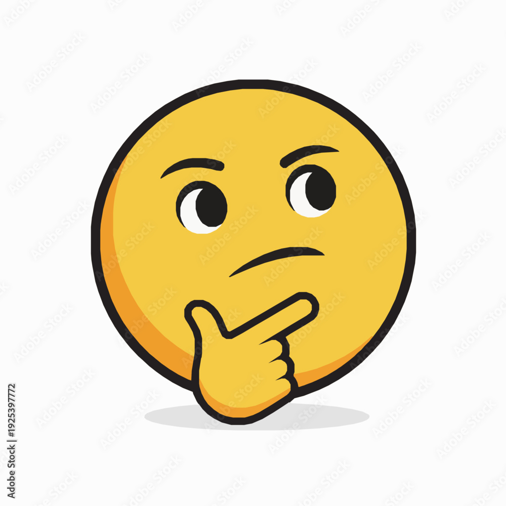Fototapeta premium Cute Thinking Yellow Smiley Emoji Vector Illustration 