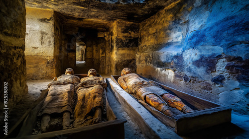 AI generator images of Inside the building, which is decorated to resemble the interior of a Chinese stone army tomb, there may be an exhibition hall for artifacts or a museum about history.