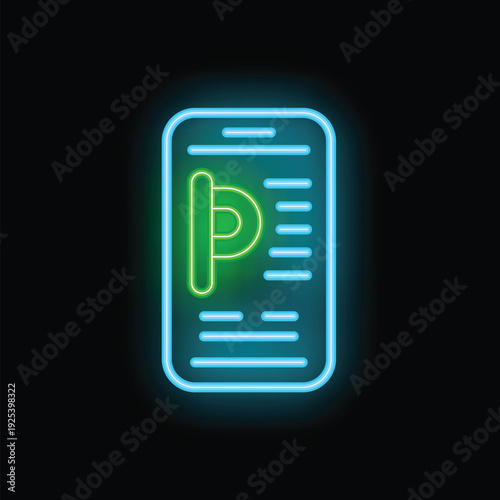 Bright green paragraph symbol is glowing on a blue smartphone screen against a dark background