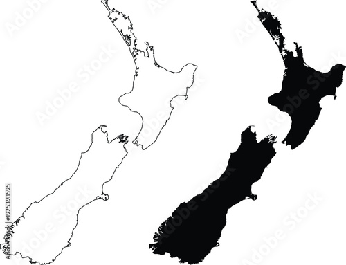 New Zealand map outline and silhouette country