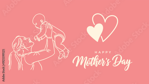 Mother's Day Illustration with Hugging Family and Heart