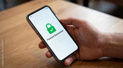 Close-up of a smartphone displaying an automatic bill payment confirmation with a secure lock icon, emphasizing digital security