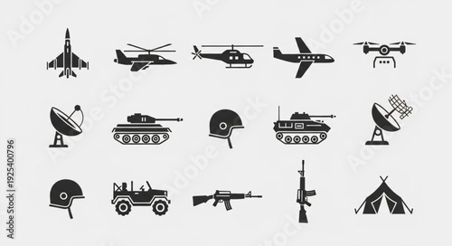 Collection of military and aviation icons and symbols.