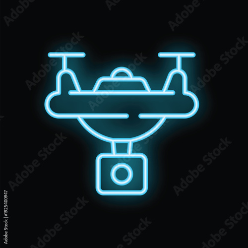 Neon icon of a drone recording with camera showing modern technology