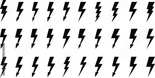 Lightning bolt icon. Flash symbol, thunderbolt, blitz lightnings strike sign. Electric energy black silhouettes, power concept. Vector isolated dynamic sports logo set