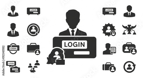 Collection of login and user icons for digital access.