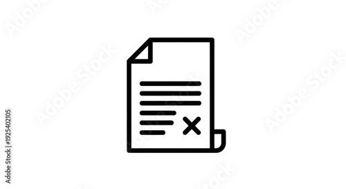 Document with X Mark Icon, Rejected or Failed Paperwork, Negative Feedback Symbol
