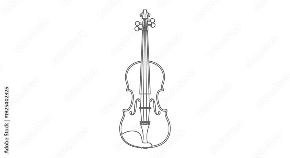 Fototapeta premium Elegant Violin Outline Drawing, Classic String Musical Instrument, Isolated on White Background