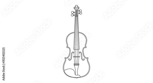 Elegant Violin Outline Drawing, Classic String Musical Instrument, Isolated on White Background