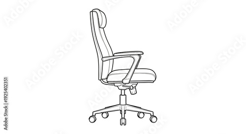 Ergonomic Office Chair Sketch, Modern Design, Comfortable Seating, Swivel Chair with Wheels