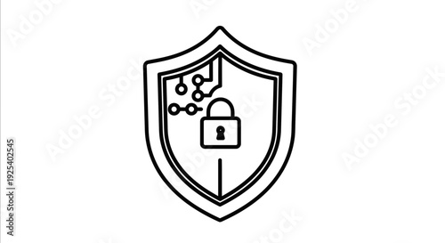 Cybersecurity Shield Icon with Padlock and Circuit Board Elements