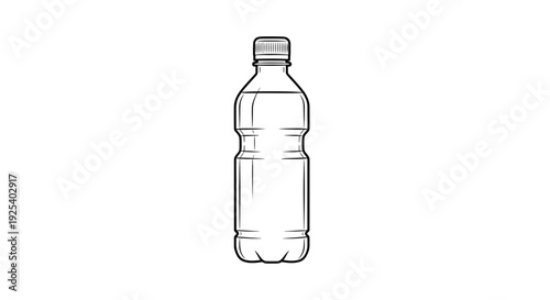 Black and White Outline of a Plastic Water Bottle with Liquid