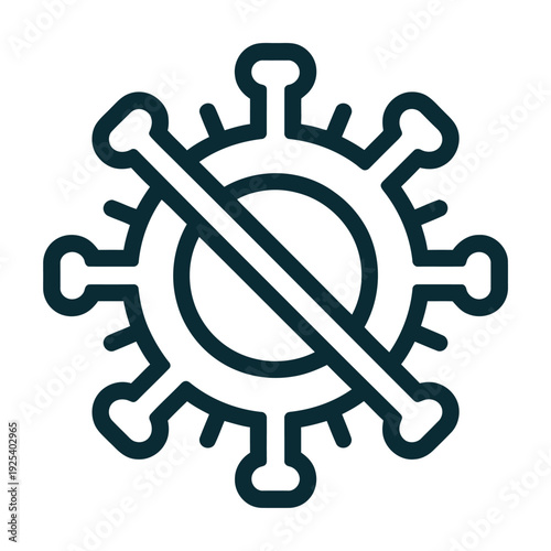 A graphic illustration of a virus with a diagonal line through it symbolizing prevention and protection against COVID-19