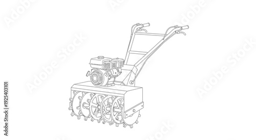 Tiller Garden Machine Line Drawing Outline Icon Vector Illustration