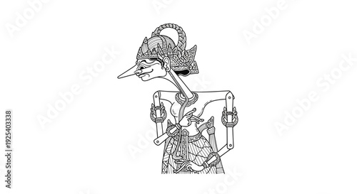 Traditional Javanese Wayang Kulit Puppet, Outline Drawing, Cultural Heritage