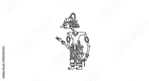 Traditional Javanese Wayang Kulit Shadow Puppet Character Outline