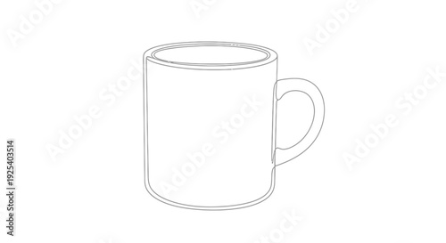 Simple Line Art Drawing of a White Ceramic Mug on a White Background