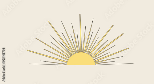 Minimalist Sunrise Illustration with Sun Rays on Beige Background