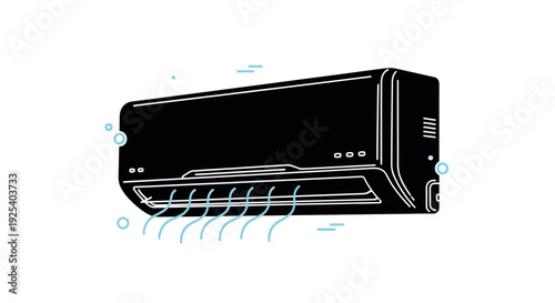 Modern Air Conditioner Unit Blowing Cool Air, Minimalist Vector Illustration